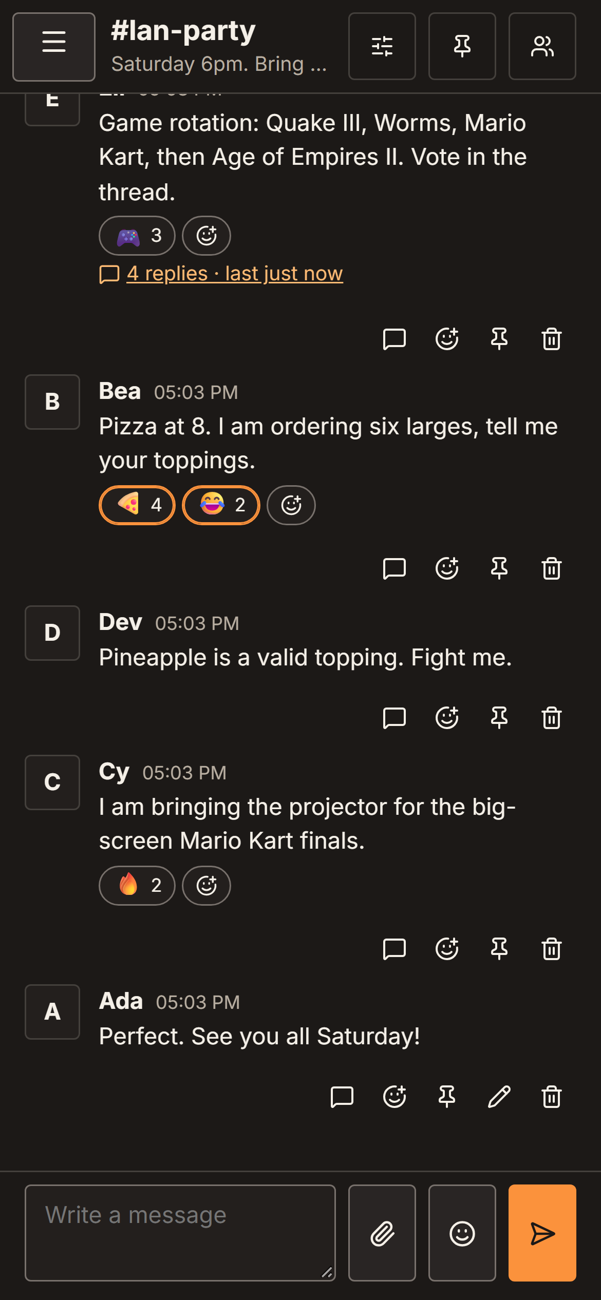 A channel on a phone in the dark theme