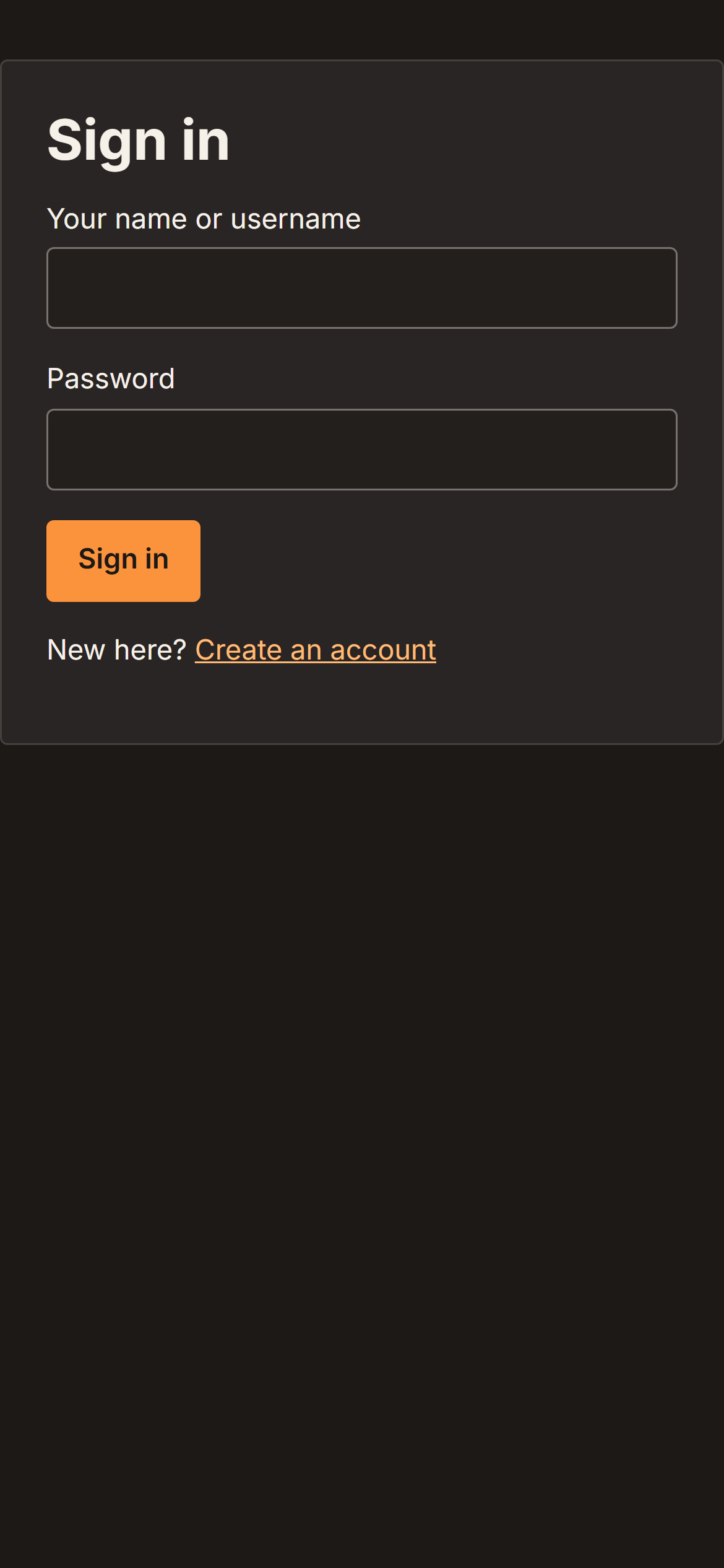 The login page on a phone with a Create an account link under the sign-in form